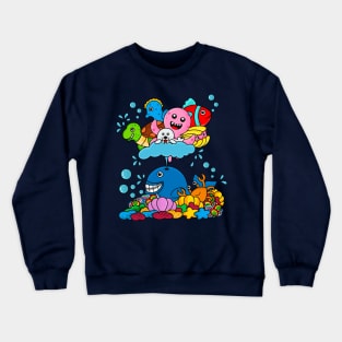 doodle type design depicts the underwater world of various marine animals Crewneck Sweatshirt